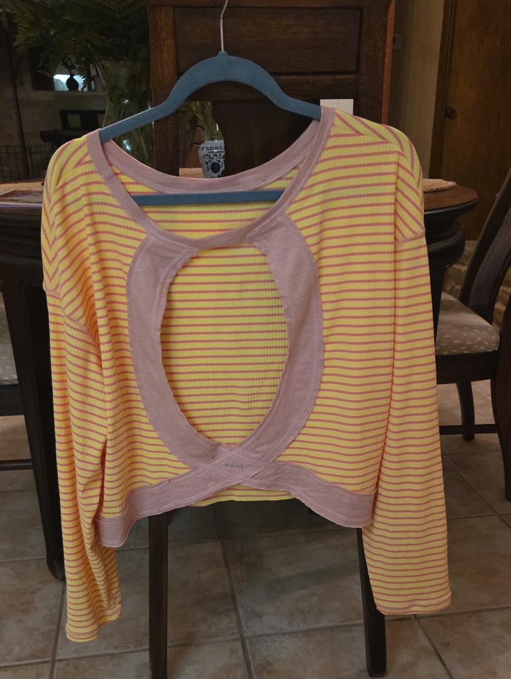 Multicolor Casual Women's Striped Loose-Fit Long Sleeve Backless T-Shirt